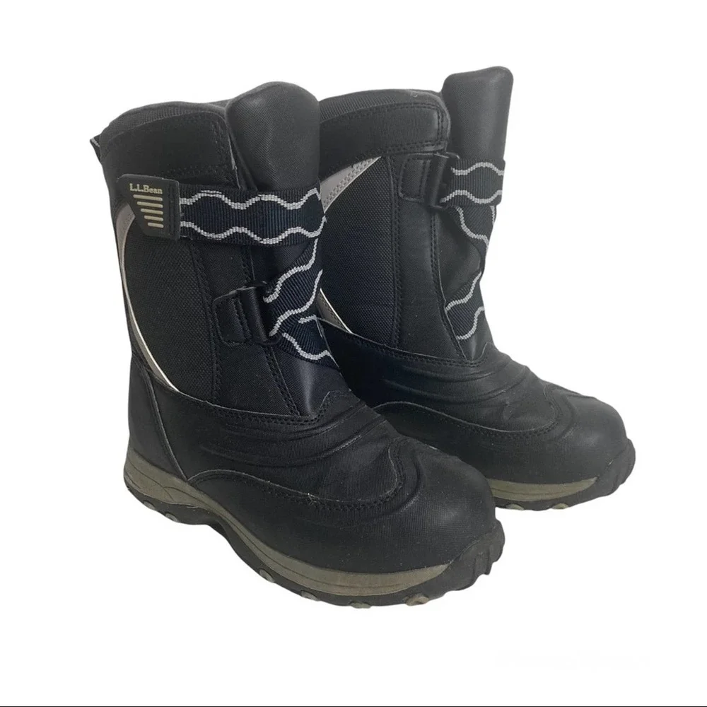 LL Bean Kids Size 1 Snow Tread Winter Boots Black Crisscross Hook & Loop Straps